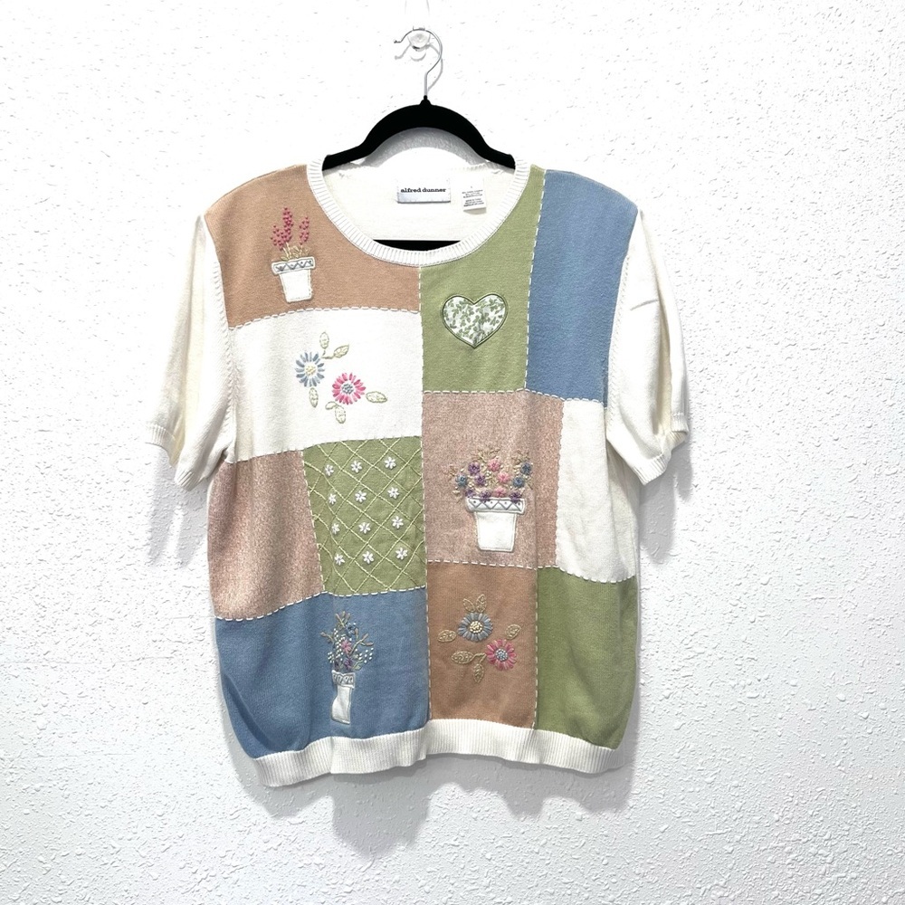 Alfred Dunner Classic vintage White short sleeves‎ sweater Top L